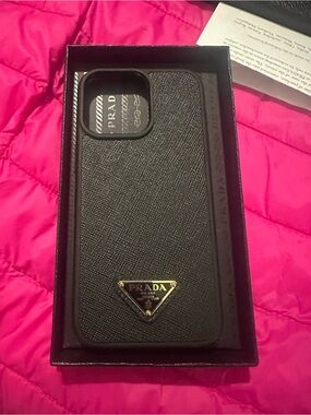 Prada Black Saffiano Leather iPhone Case with Gold Logo